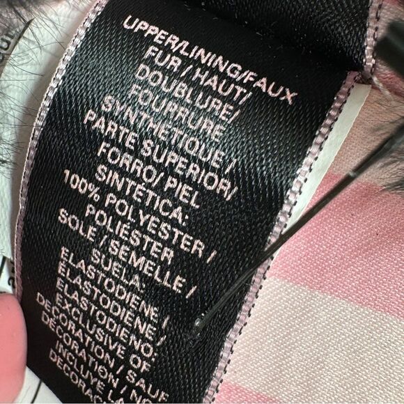 Victoria’s Secret Faux Fur Trim Striped Slippers Pink Black Large - Picture 10 of 11